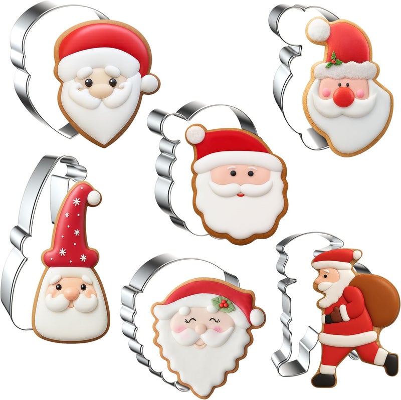 FUSOTO 6PCS Santa Cookie Cutter Set, Christmas Cookie Cutters, Holiday Shaped Biscuit Molds, Stainless Steel Baking Supplies for Homemade Cookies, Christmas Santa - Image 1